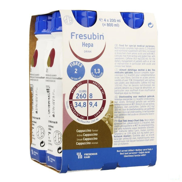 Fresubin Hepa Drink Cappuccino Easy Bottle 4x200ml - Fresenius Kabi - InstaCosmetic
