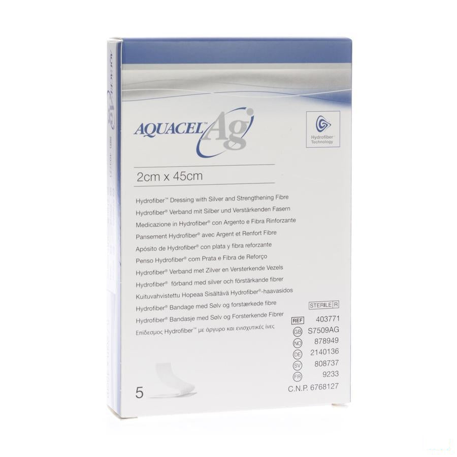 Aquacel Ag Verb Hydrofiber+versterking 2x45cm 5
