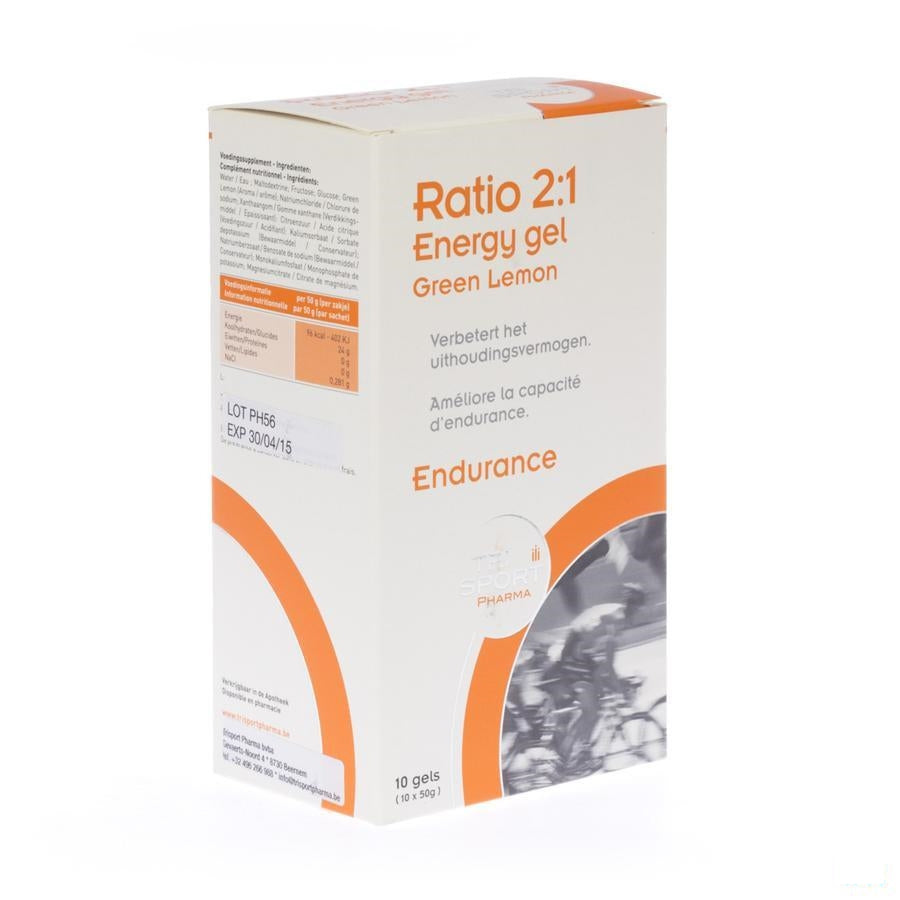 Ratio 2:1 Energy Gel Green Lemon Zakje 10x50g