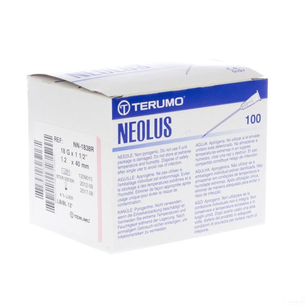 Terumo Naald Neolus 18g 1 1/2 Rb Roze 100 - Terumo Europe - InstaCosmetic