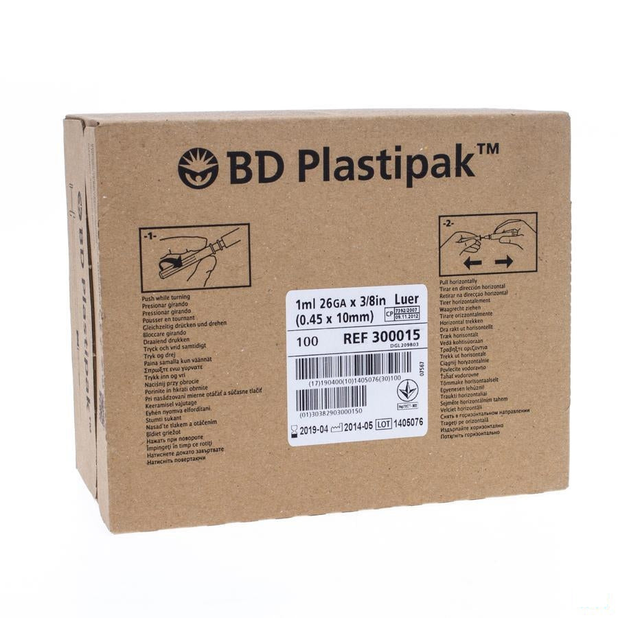 Bd Plastipak Spuit+nld Tuberc.1ml+26g 3/8 1 300015