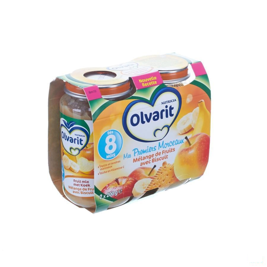 Olvarit Gemengd Fruit Met Koek 8m 2x200g