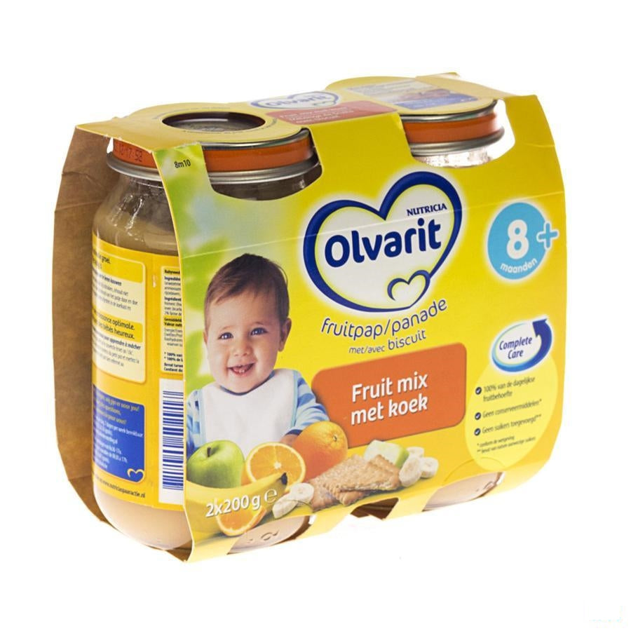 Olvarit Gemengd Fruit Met Koek 8m 2x200g