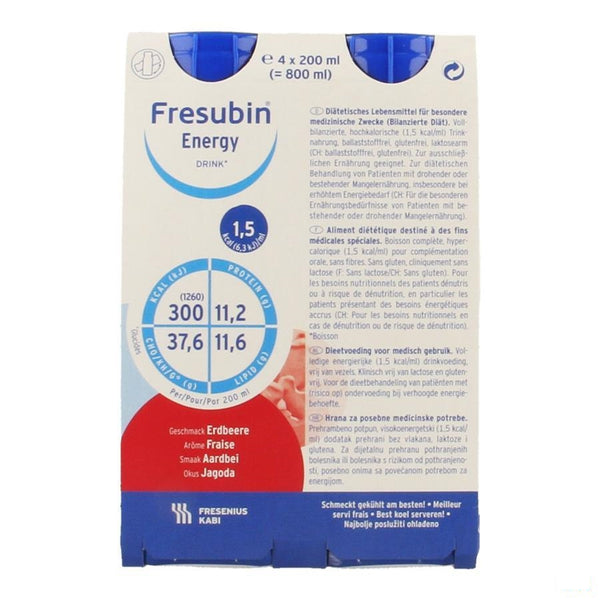 Fresubin Energy Drink Aardbei Fl 4x200ml - Fresenius Kabi - InstaCosmetic