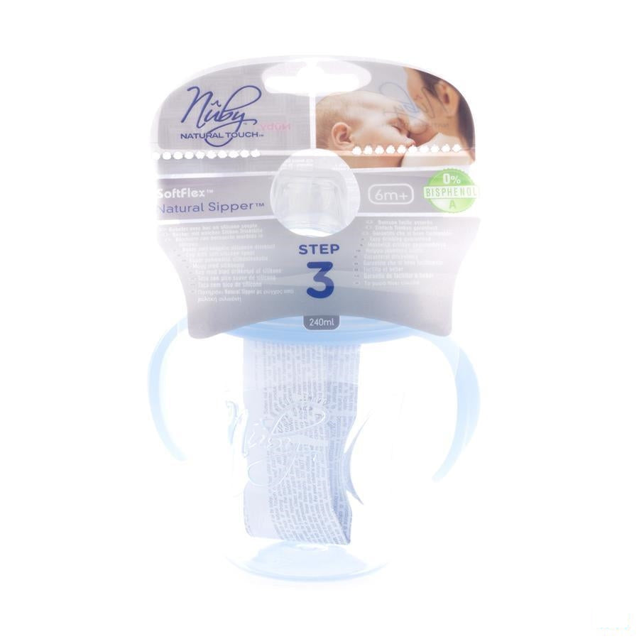 Nuby Nt Beker Propyl.a/lek+2 Handvaten Blauw 240ml