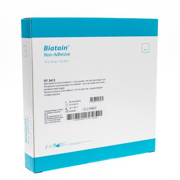 Biatain Schuimverband N/adh 15,0x15,0cm 5 3413 - Coloplast Belgium - InstaCosmetic