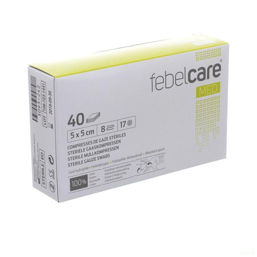 Febelcare Gaaskompres Steriel 5,0x 5,0cm 40x1