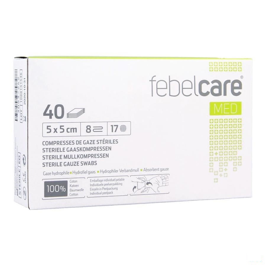 Febelcare Gaaskompres Steriel 5,0x 5,0cm 40x1
