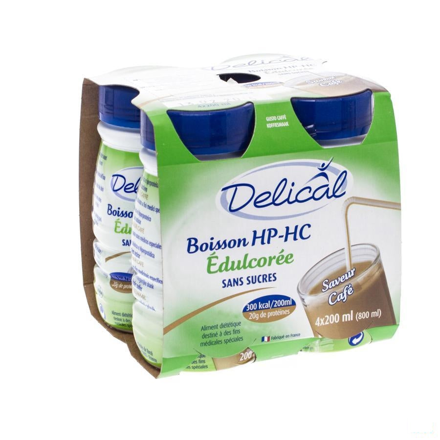 Delical Melkdrank Hp-hc Z/suiker Koffie 4x200ml