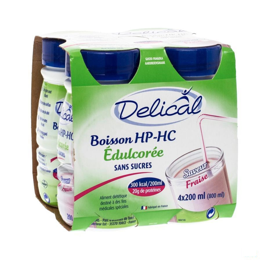 Delical Melkdrank Hp-hc Z/suiker Aardbei 4x200ml