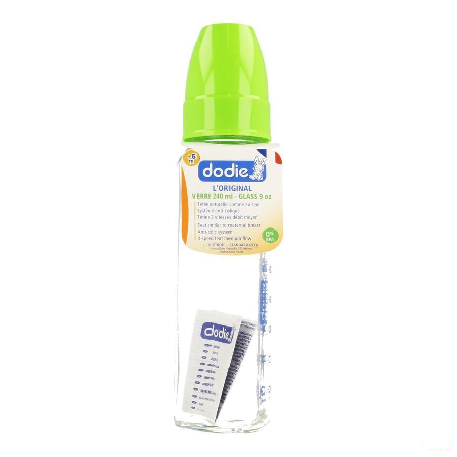 Dodie Zuigfles Glas Groen Anijs 2lftd 240ml