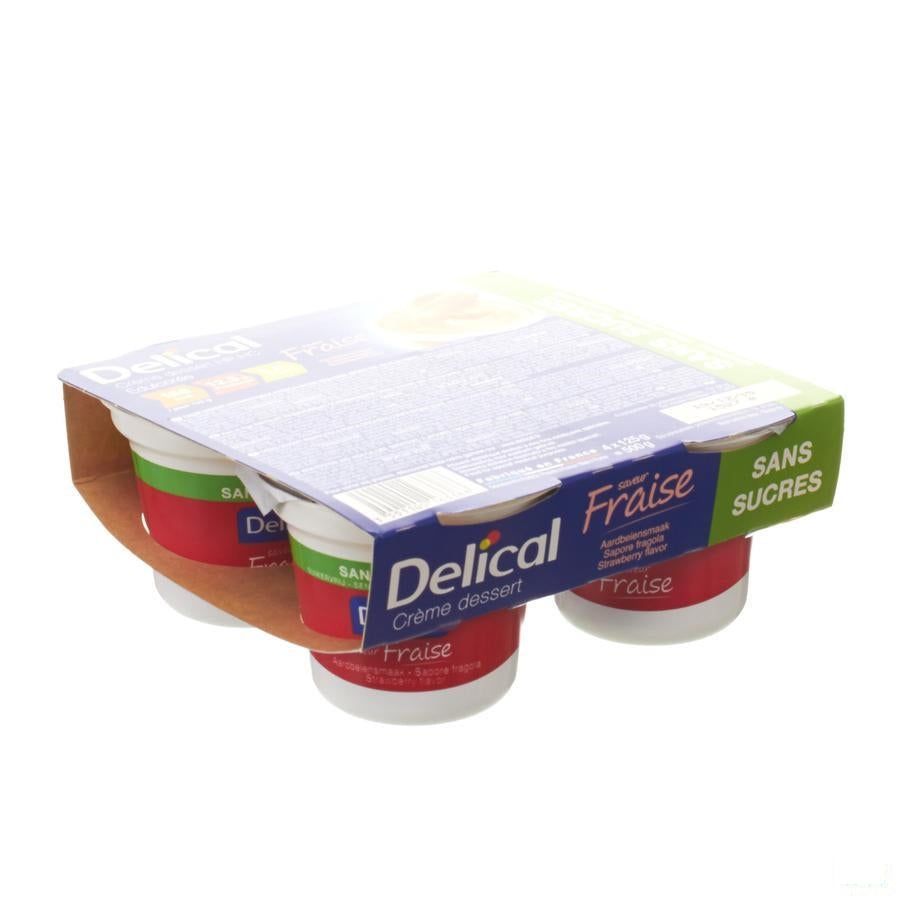 Delical Creme Dessert Hp-hc Z/suik. Aardbei 4x125g