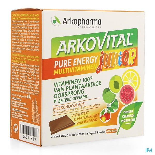 Arkovital Pure Energy Junior Chocolade Blokje 15 - Arkopharma - InstaCosmetic